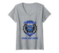 Womens Israel Lion's Heart Flag Star of David Jewish Patriotism V-Neck T-Shirt