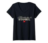Women's Istanbul Historic Sites Turkey Flag V-Neck T-Shirt