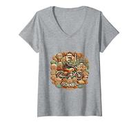 Women's Istanbul Motorcycle Travel Turkish Landmark Adventure Rider V-Neck T-Shirt, Heather Grey, Small