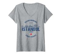 Women's Istanbul Sights and Landmarks Turkey Flag V-Neck T-Shirt