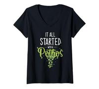 Womens It All Started with a pothos for House Plants or Pothos V-Neck T-Shirt