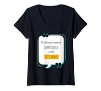 Women's It Always Seems Impossible Until It’s Done Motivational V-Neck T-Shirt