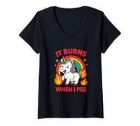 Womens It Burns When I Pee Crude Humor Women Obscene Awful Funny V-Neck T-Shirt