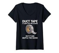 Womens It Can't fix The Stupid, but it can Muffle.. Funny Duct Tape V-Neck T-Shirt