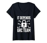 Womens It Depends - The GRC Team Cybersecurity Analyst Humor V-Neck T-Shirt