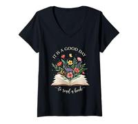 Womens It is A Good Time to Read Book Lover Happy Day Reading V-Neck T-Shirt