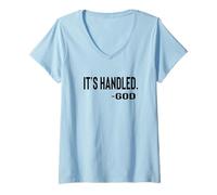 Women's IT is Handled By God Black Text Designed V-Neck T-Shirt