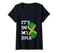 Womens It Is In My DNA Jamaican Flag Jamaican Roots Jamaica V-Neck T-Shirt