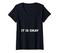 Women's It is Okay Acceptance Typography Mental Health V-Neck T-Shirt