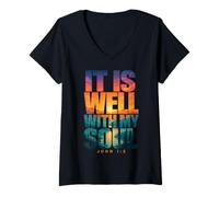 Women's It is Well with My Soul John 1 2 Bible Verse V-Neck T-Shirt