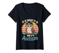 Womens It Is What It Is Autism Funny Owl Meme Autistic Awareness V-Neck T-Shirt