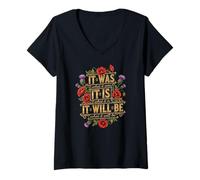 Women's It is What It is Motivational Gardencore Poppy Flower Quote V-Neck T-Shirt