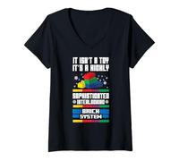 Womens It Isn't A Toy It's Interlocking Brick System Funny Chrismas V-Neck T-Shirt