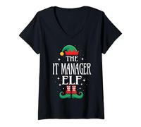 Womens IT Manager Elf Job Title Funny Christmas Matching Xmas V-Neck T-Shirt