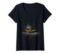 Womens It Movie 2025 Pennywise Enigmatic Paper Boat V-Neck T-Shirt
