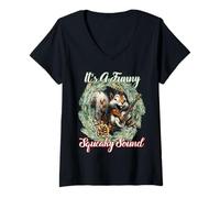 Womens It’s a Funny Squeaky Sound Christmas Squirrel V-Neck T-Shirt