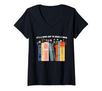 Womens It’s a Good Day to Read a Book Colorful Design V-Neck T-Shirt