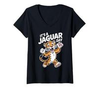 Womens It’s A Jaguar Day Funny Cartoon Animal Cute Jungle Quote V-Neck T-Shirt