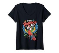 Womens It’s A Parrot Day Funny Cute Cartoon Colorful Exotic Bird V-Neck T-Shirt