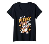 Womens It’s A Pitsky Day Husky Pitbull Designer Dog Breed Owner V-Neck T-Shirt