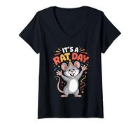 Womens It’s A Rat Day Funny Cute Cartoon Mouse Animal Pet Rodent V-Neck T-Shirt