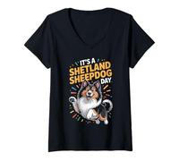 Womens It’s A Shetland Sheepdog Day Funny Sheltie Pet Working Dog V-Neck T-Shirt