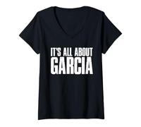 Womens It’s All About Garcia Bold Distressed Family Name Design V-Neck T-Shirt