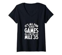 Womens It’s All Fun and Games Until Mile 35 - Marathon V-Neck T-Shirt