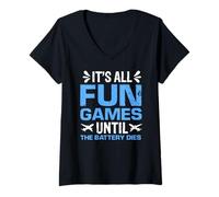 Womens It’s All Fun and Games Until The Battery Dies V-Neck T-Shirt