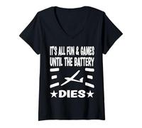 Womens It´s all fun & games until the battery dies V-Neck T-Shirt