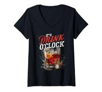 Womens It’s Drink O’Clock Funny Drinking Time Beer & Cocktail Party V-Neck T-Shirt