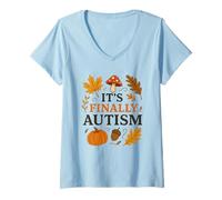 Womens It’s Finally Autism Funny Fall for Autumn Lovers V-Neck T-Shirt