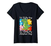 Womens It’s Finally My Adoption Day Gotcha Day Dinosaur Celebration V-Neck T-Shirt