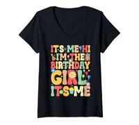 Womens It’s Me Hi I’m The Birthday Girl Retro Colors V-Neck T-Shirt
