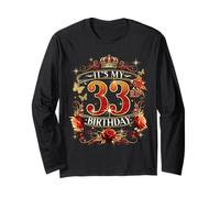 Womens It’s My 33rd Birthday Red Rose Crown 33 Years Old Long Sleeve T-Shirt