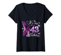 Women's It’s My 43rd Birthday Pink 43 Years Old Birthday Queen Party V-Neck T-Shirt