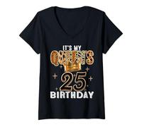 Women's It’s My Queen’s 25th Birthday Leopard Crown 25 Years Old Tee V-Neck T-Shirt