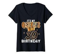 Women's It’s My Queen’s 39th Birthday Leopard Crown 39 Years Old Tee V-Neck T-Shirt