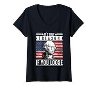 Womens It’s Only Treason If You Lose George Washington Patriotic V-Neck T-Shirt
