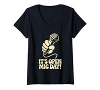 Womens It’s Open Mic Day Comedy Music Poetry Slam Amateur Performer V-Neck T-Shirt