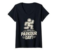 Womens It’s Parkour Day Urban Fitness Sport Traceur Freerunning V-Neck T-Shirt