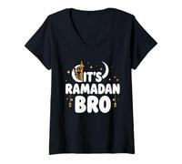 Women's It’s Ramadan Bro Happy Fasting Islamic Crescent Moon Muslim V-Neck T-Shirt