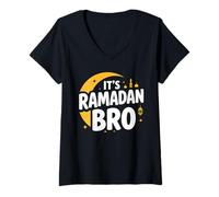 Women's It’s Ramadan Bro Happy Fasting Islamic Crescent Moon Muslim V-Neck T-Shirt