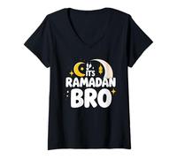 Women's It’s Ramadan Bro Happy Fasting Islamic Crescent Moon Muslim V-Neck T-Shirt