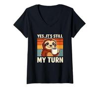 Womens It’s Still My Turn Coffee Lover Lazy Day Vintage Tshirt V-Neck T-Shirt