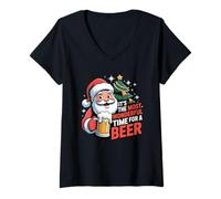 Womens It’s The Most Wonderful Time for a Beer Santa Claus Holiday V-Neck T-Shirt