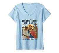 Women's It Started Out with A Kiss How Did It End Up Like This Jesus V-Neck T-Shirt