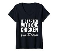 Women's It Started with One Chicken and Bad Decisions V-Neck T-Shirt