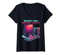 Womens IT Support Where is Your Support Ticket Funny Computer V-Neck T-Shirt