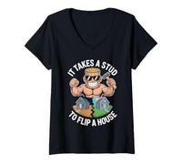 Womens It Takes A Stud To Flip A House Flipping An Investor Flipper V-Neck T-Shirt